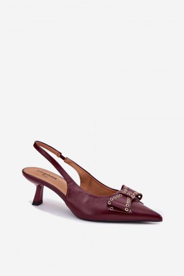 Sapatos com saltos finos e laços Folesca bordô 2