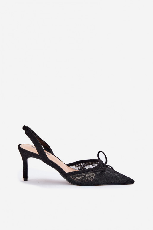 com motivos de renda sapatos de salto alto com salto aberto cor preta Annivirae com motivos de renda sapatos de salto alto com salto aberto cor preta Annivirae