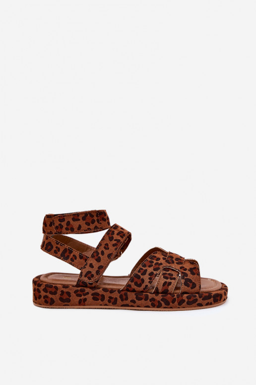 Sandálias femininas Z com fecho adesivoami com padrões de pele de leopardo Uvissa