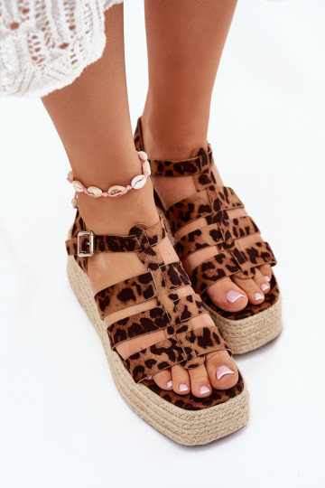 Sandálias femininas com tiras e elementos de trançado Pardauss com estampa de leopardo