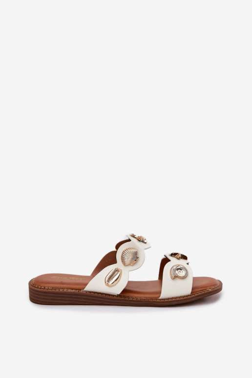 Chinelos femininos Ze cor douradami Przypinkami cor branca Jenoriela