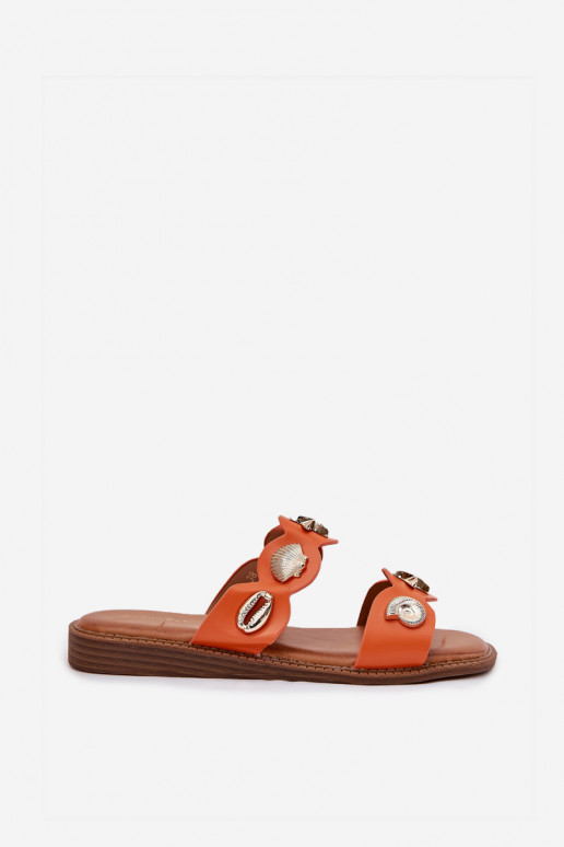 Chinelos femininos Ze cor douradami Przypinkami cor laranja Jenoriela