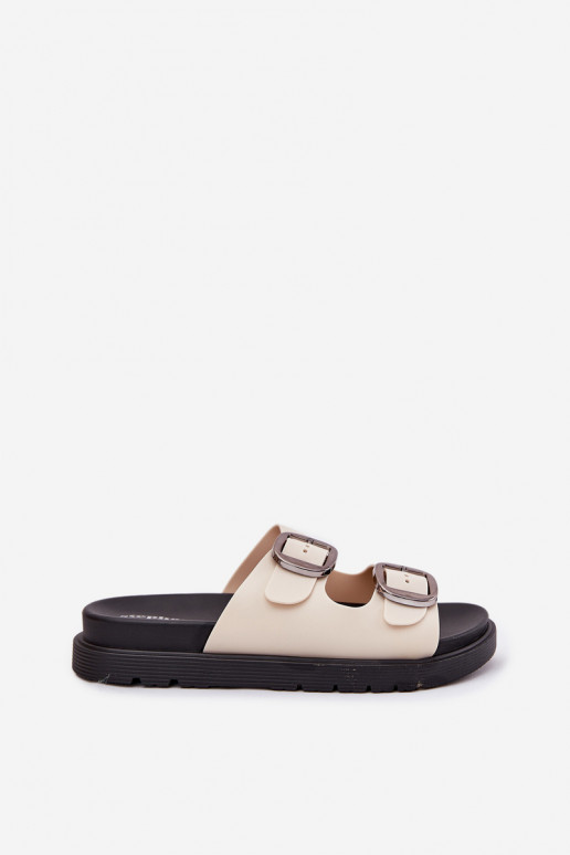 Chinelos femininos com fivelas com uma plataforma bege Elamas