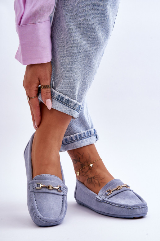 Feminino Mocassins clássicos de camurça cor azul Corinell Feminino Mocassins clássicos de camurça cor azul Corinell