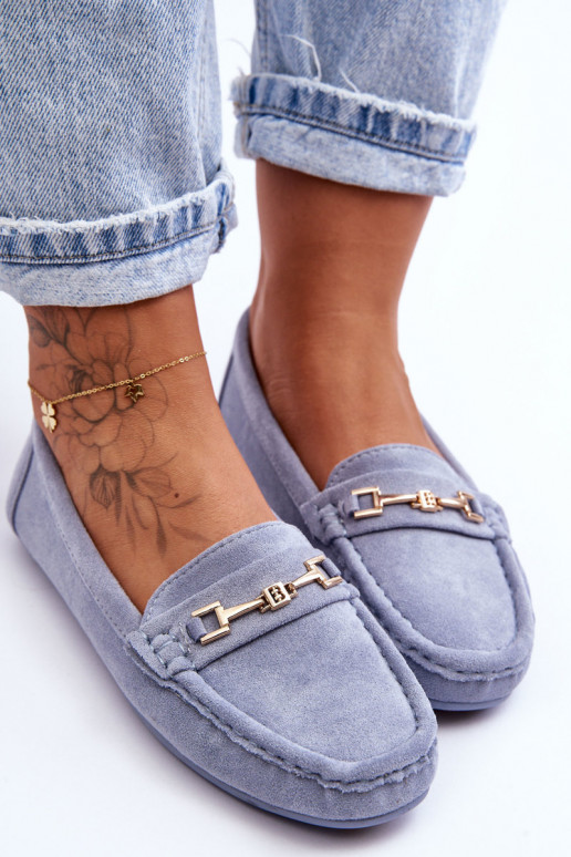 Feminino Mocassins clássicos de camurça cor azul Corinell Feminino Mocassins clássicos de camurça cor azul Corinell