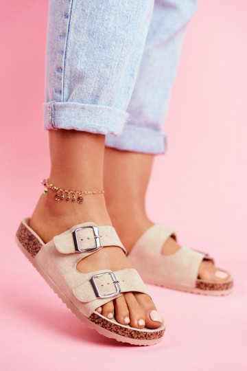 Feminino Chinelos Em Korek com fivelas bege Si Senor