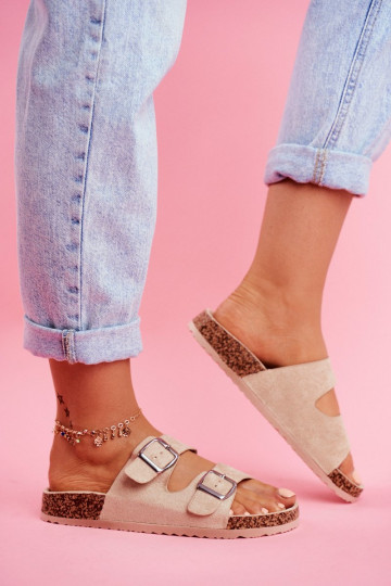 Feminino Chinelos Em Korek com fivelas bege Si Senor 2