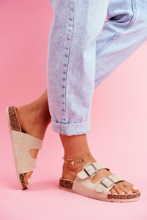 Feminino Chinelos Em Korek com fivelas bege Si Senor