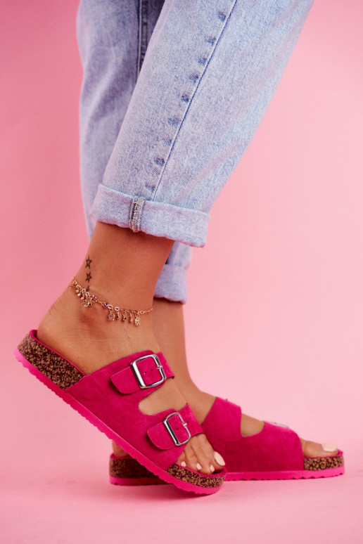 Feminino Chinelos Em Korek com fivelas cor rosa Si Senor Feminino Chinelos Em Korek com fivelas cor rosa Si Senor