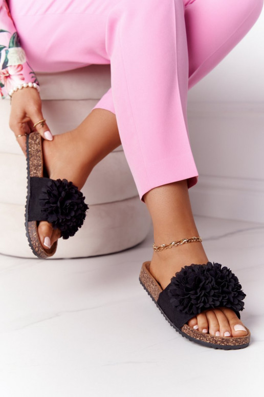 Chinelos Com sola de cortiça cor preta FloParaerbomb Chinelos Com sola de cortiça cor preta FloParaerbomb