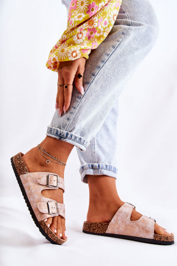 Feminino Chinelos Em Korek com fivelas cor ouro rosa Vivio 2