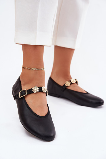 Bailarinas Feminino com alças I cor douradami Przypinkami cor preta Firicene