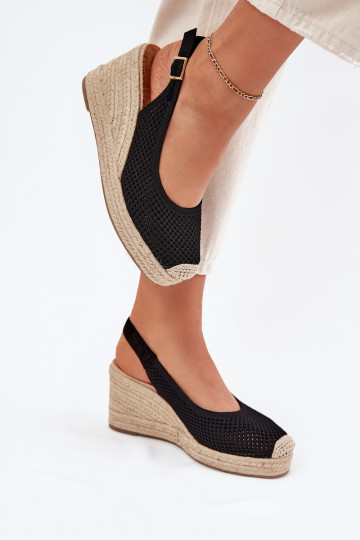 Sandálias femininas Em uma cunha Com trança cor preta Tulliata