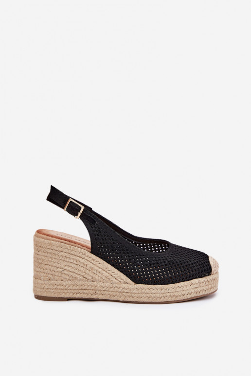 Sandálias femininas Em uma cunha Com trança cor preta Tulliata