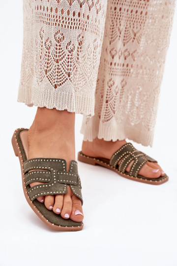 Decorado Chinelos com salto largo cor verde Anniles