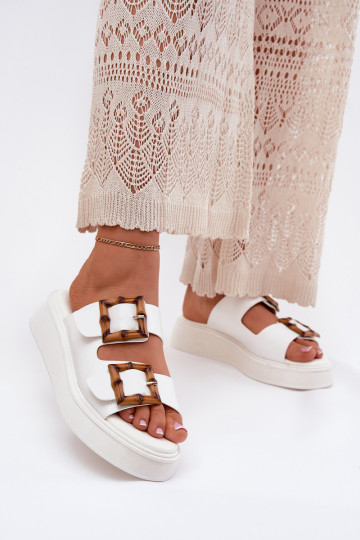 Eko Chinelos de couro Feminino com uma plataforma com fivelas cor branca Xanivia 2