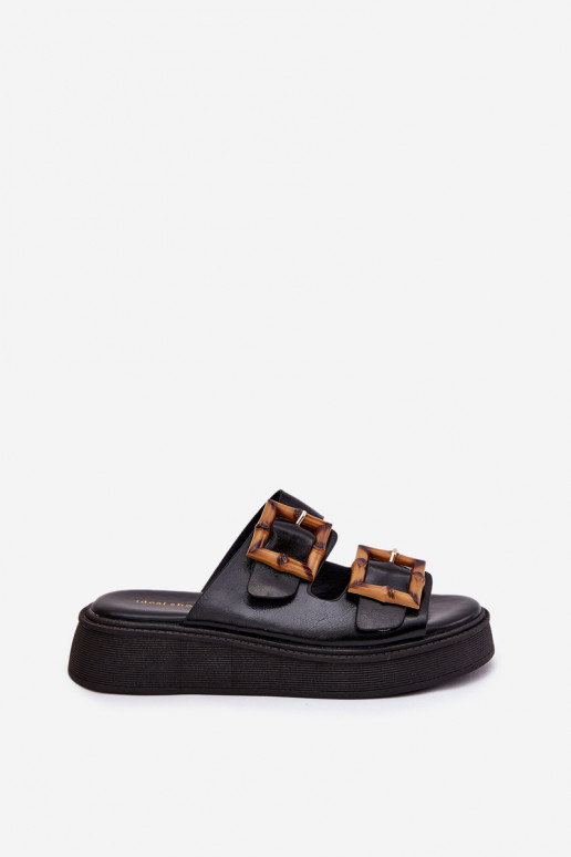 Eko Chinelos de couro Feminino com uma plataforma com fivelas cor preta Xanivia