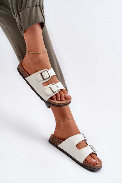 Chinelos femininos com fivelas cor branca Oliena