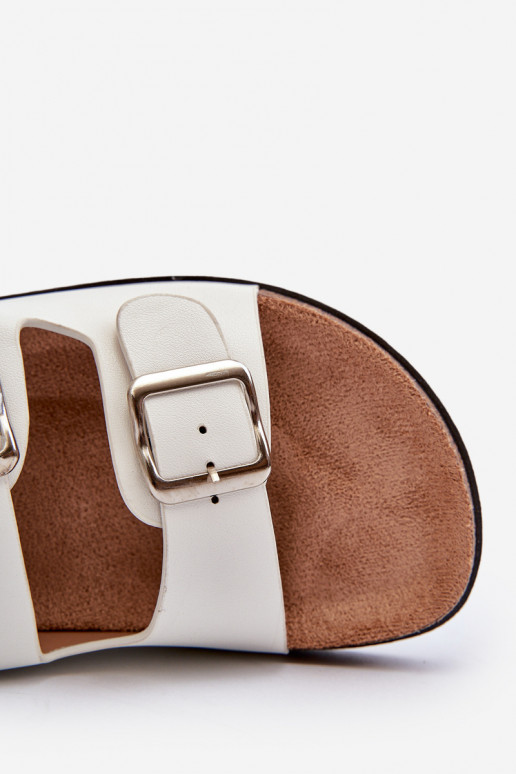 Chinelos femininos com fivelas cor branca Oliena