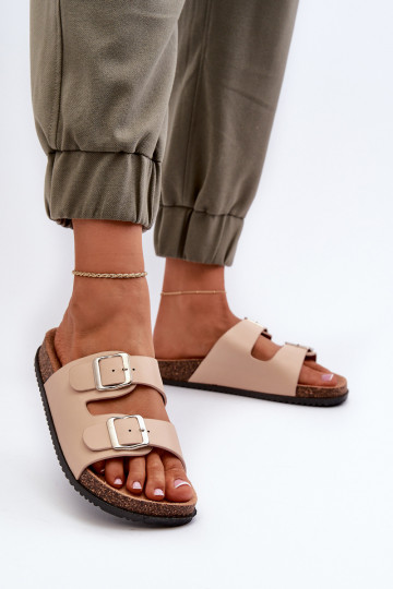 Chinelos femininos com fivelas bege Oliena