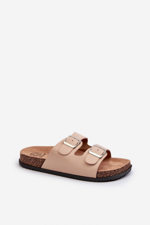Chinelos femininos com fivelas bege Oliena