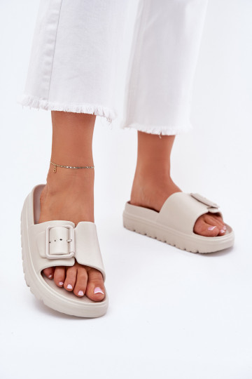 Chinelos femininos cor de areia leves com plataforma e fivelas, “Viasara” 2