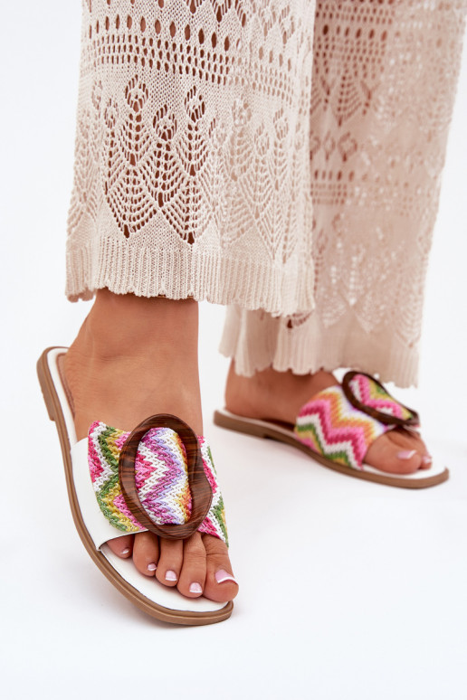 Chinelos Apartamento feminino decorar com fivelas cor branca LuParaam