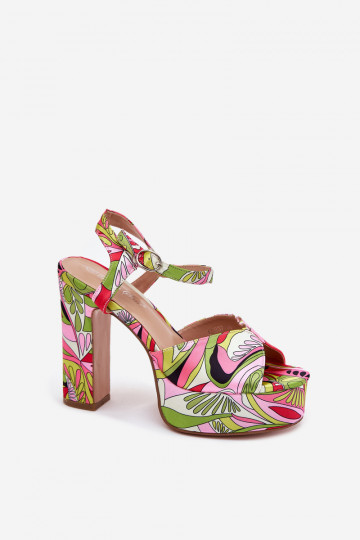 Estampado sandálias com salto e plataforma rosa-cor verde Slaria 2