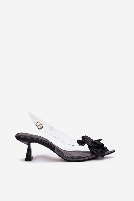 Transparente sandálias com salto fino Com decorações Uma flor cor preta Risalie