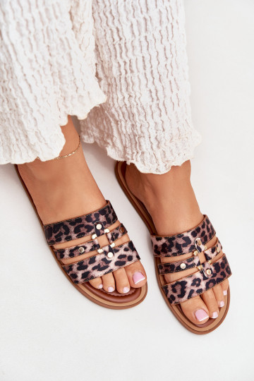 isósceles Chinelos femininos Ze cor douradam Detalem com padrões de pele de leopardo Noroti