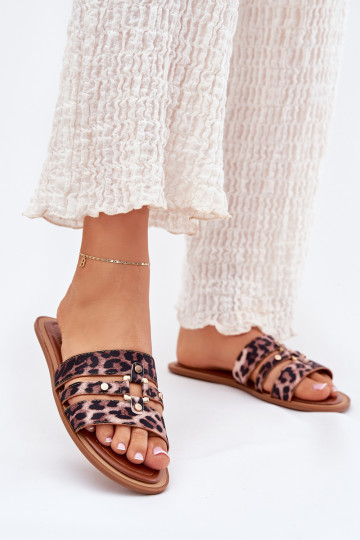 isósceles Chinelos femininos Ze cor douradam Detalem com padrões de pele de leopardo Noroti 2