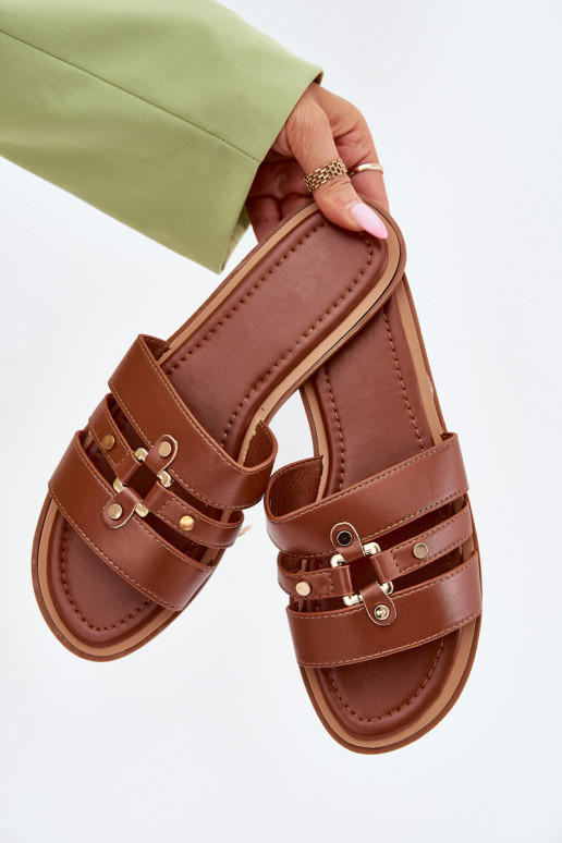 isósceles Chinelos femininos Ze cor douradam Detalem cor marrom Noroti