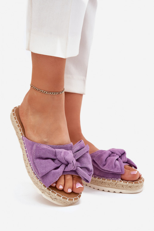 Chinelos femininos com uma plataforma Com trança I Kokardką Cor violeta Alpireda