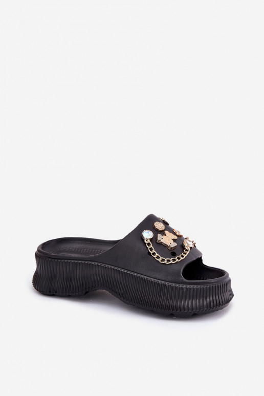 Chinelos leves Chinelos femininos Ze cor douradami Przypinkami cor preta Hortiana