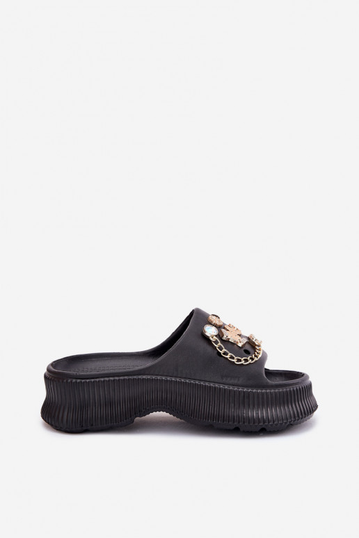 Chinelos leves Chinelos femininos Ze cor douradami Przypinkami cor preta Hortiana