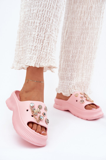 Chinelos leves Chinelos femininos Ze cor douradami Przypinkami cor rosa Hortiana