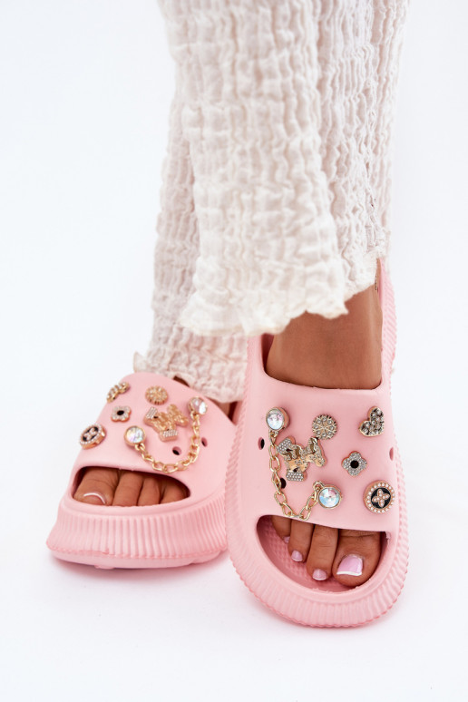 Chinelos leves Chinelos femininos Ze cor douradami Przypinkami cor rosa Hortiana