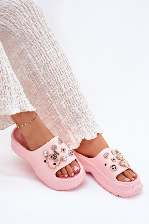 Chinelos leves Chinelos femininos Ze cor douradami Przypinkami cor rosa Hortiana