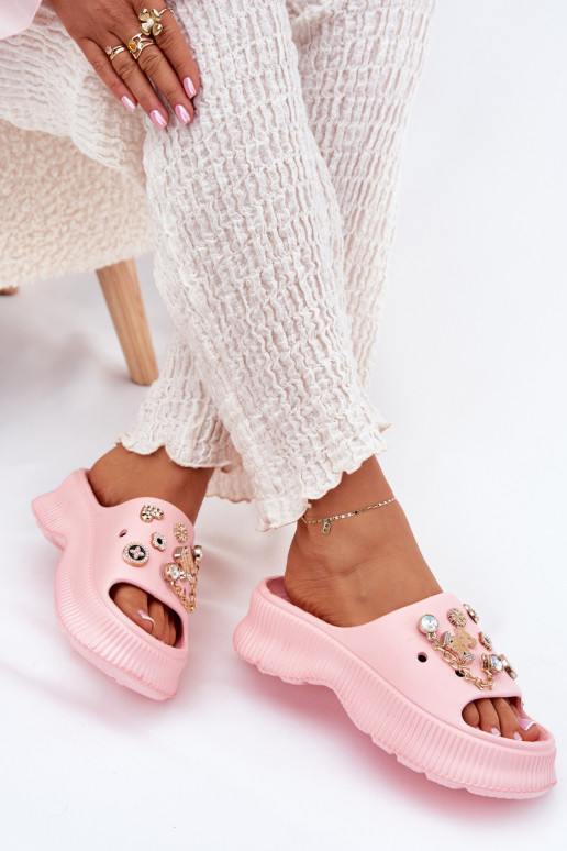 Chinelos leves Chinelos femininos Ze cor douradami Przypinkami cor rosa Hortiana