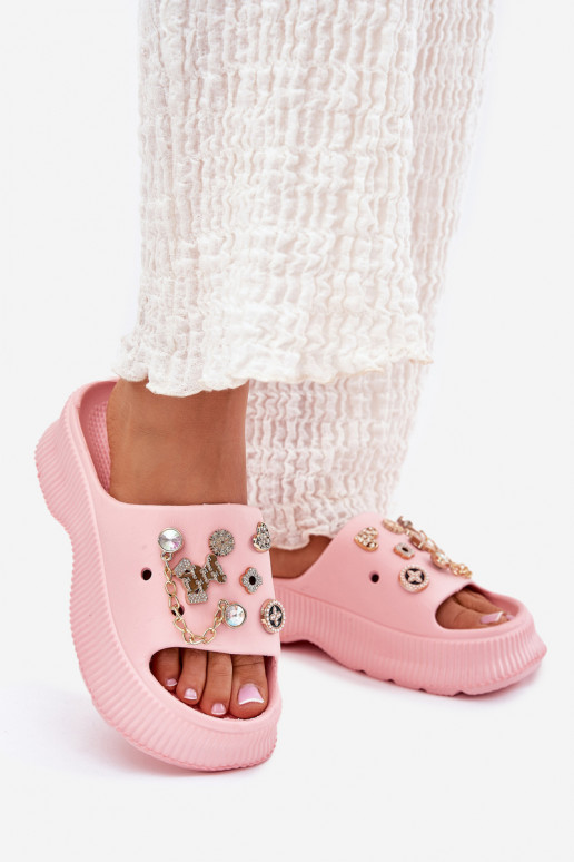 Chinelos leves Chinelos femininos Ze cor douradami Przypinkami cor rosa Hortiana