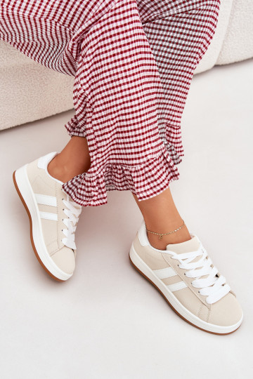 tênis À modalo de tênis Feminino de couro ecológico bege Ravina