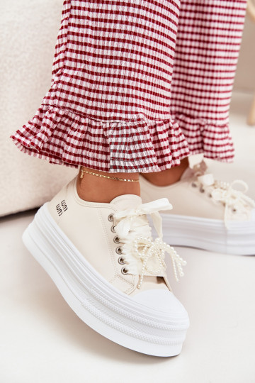 Sapatos de lazer com uma plataforma Com decorações Amarrandom bege Tivora 2