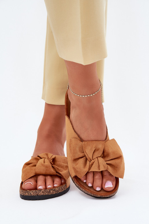 Chinelos femininos Com sola de cortiça Kokardką cor marrom Seressa