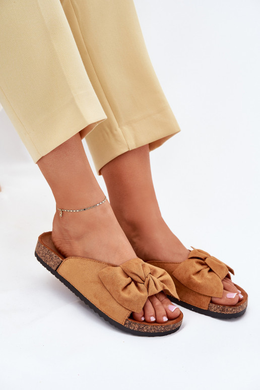 Chinelos femininos Com sola de cortiça Kokardką cor marrom Seressa