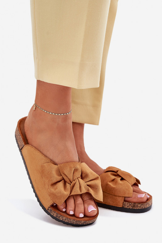 Chinelos femininos Com sola de cortiça Kokardką cor marrom Seressa