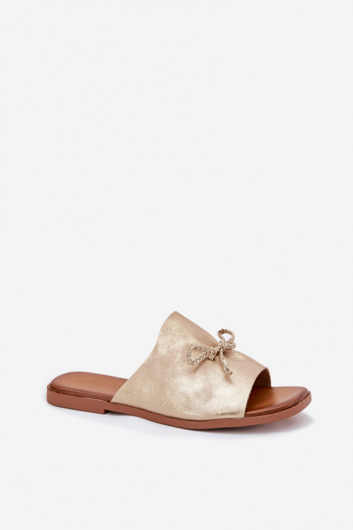 Chinelos femininos com salto largo Com decorações EMiązaniem cor dourada Norela Chinelos femininos com salto largo Com decorações EMiązaniem cor dourada Norela