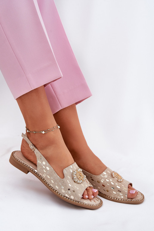 Sandálias femininas com enfeites com salto largo S.Barski KV51-096 cor dourada Sandálias femininas com enfeites com salto largo S.Barski KV51-096 cor dourada