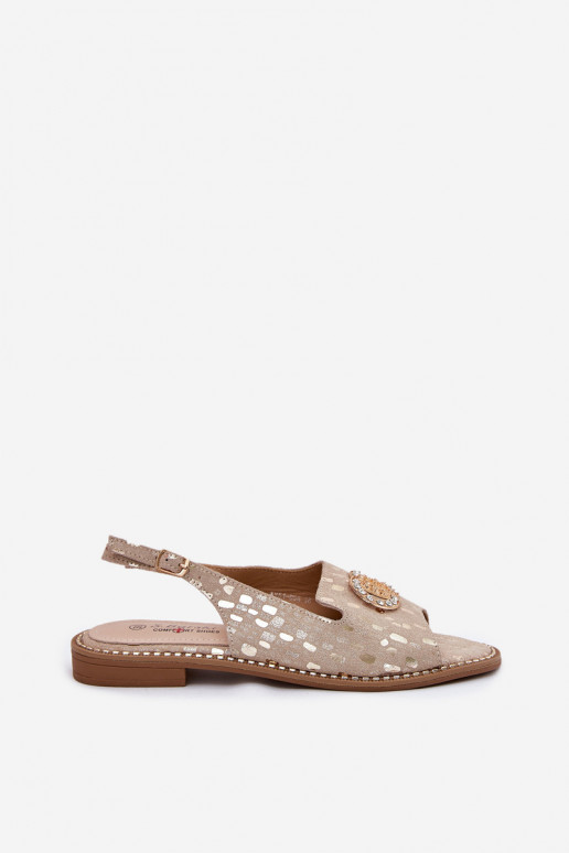 Sandálias femininas com enfeites com salto largo S.Barski KV51-096 cor dourada Sandálias femininas com enfeites com salto largo S.Barski KV51-096 cor dourada