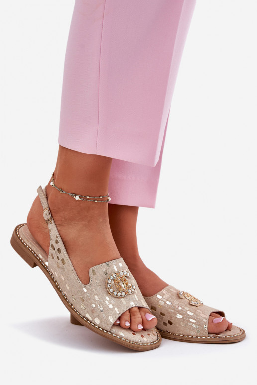 Sandálias femininas com enfeites com salto largo S.Barski KV51-096 cor dourada Sandálias femininas com enfeites com salto largo S.Barski KV51-096 cor dourada