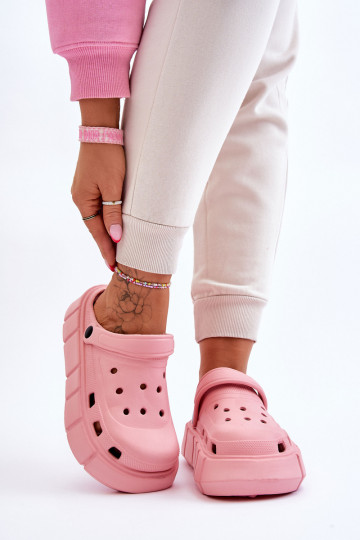 Chinelos tipo Crocs com plataforma elevada cor rosa Beckett